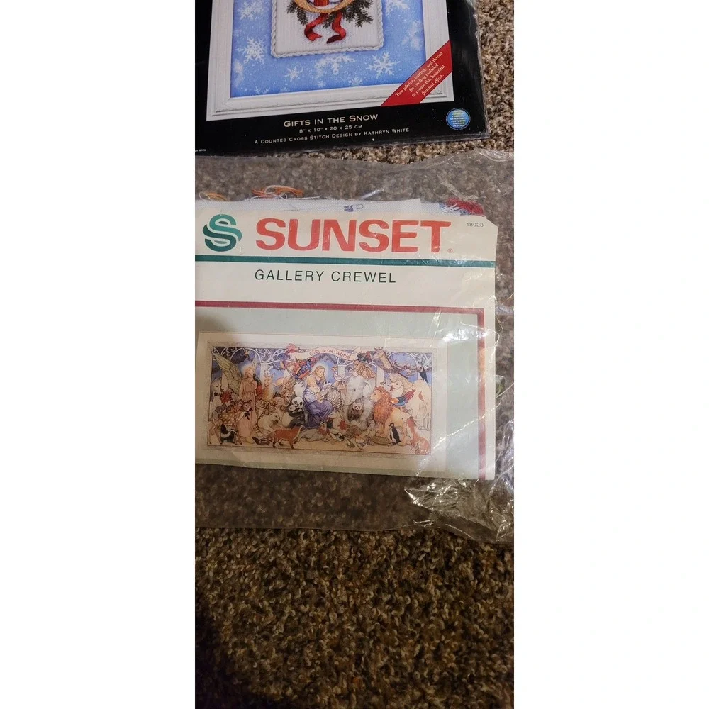 Vintage Needlecraft Kit Lot‎ (4) Christmas Cross Stitch & Crewel Samplers NOS